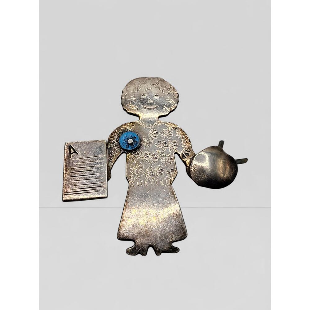 Rare JORR Sterling Silver Teacher Girl Brooch Israel Mid Century